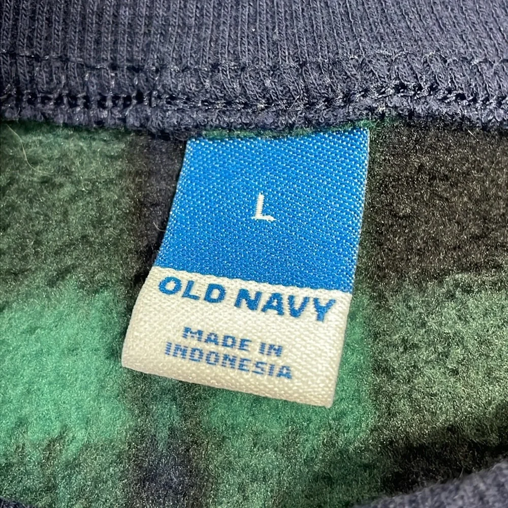 Old Navy Fleece Pajama Set Jogger and Crew Neck Long Sleeve Black Watch Plaid L